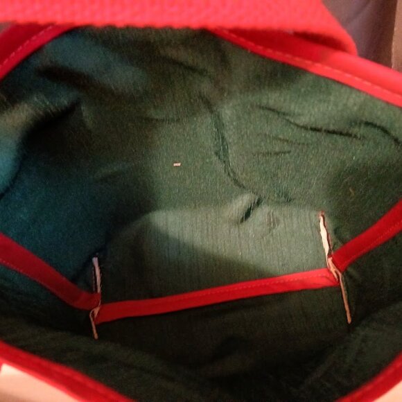 NEW Reusable Fabric Gift Bag Christmas Moose Beige Red Farmhouse style 9x9x4" - Picture 5 of 5